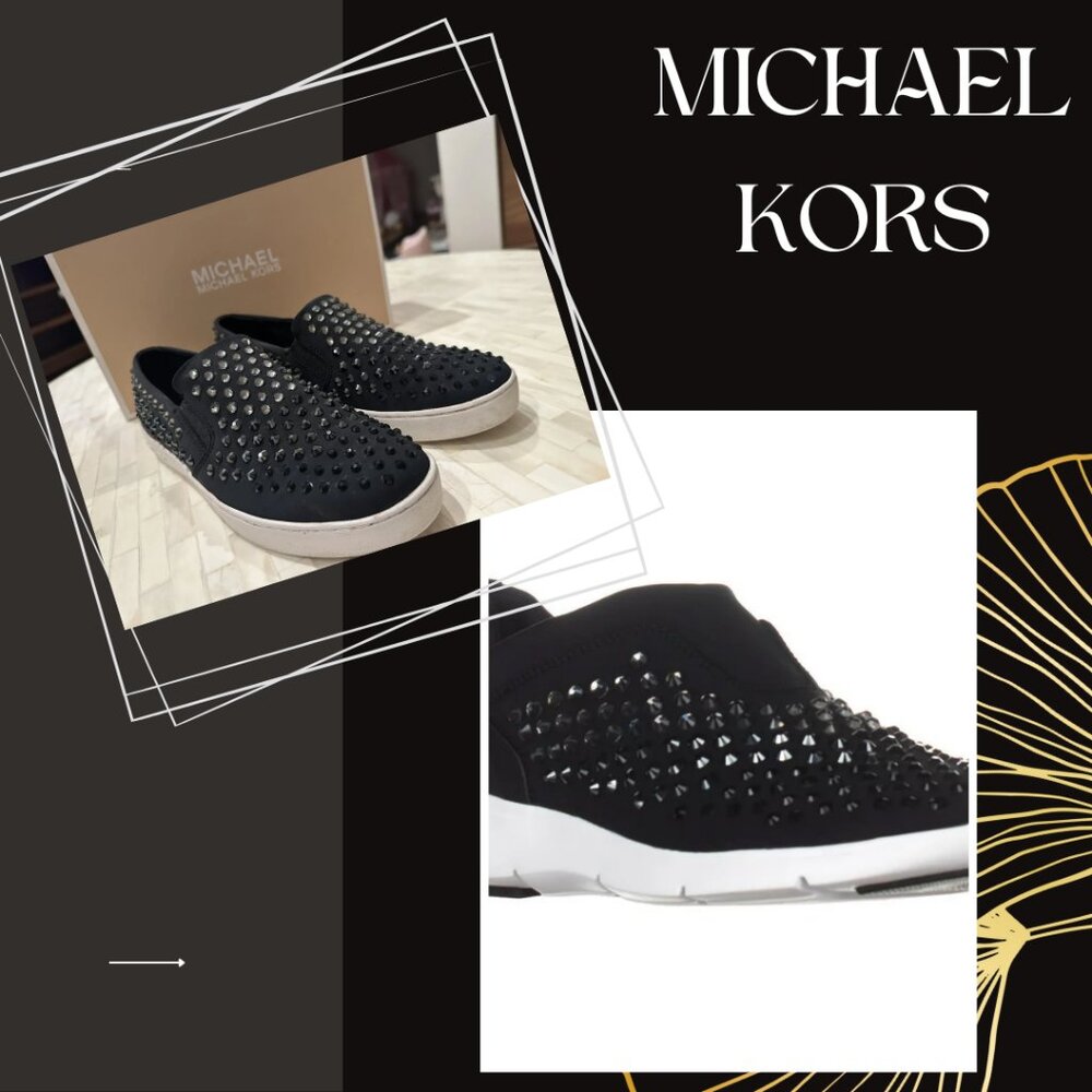 Womens Michael Kors Ace Trainer Rhinestone Fashion Sneakers Black NWT
